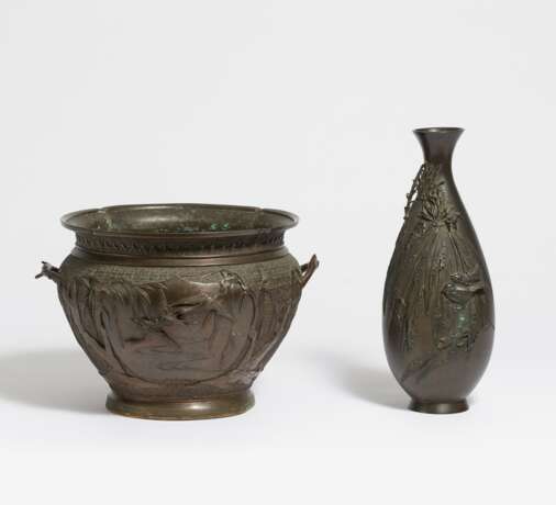 Vase und Cachepot mit Vögeln - photo 1