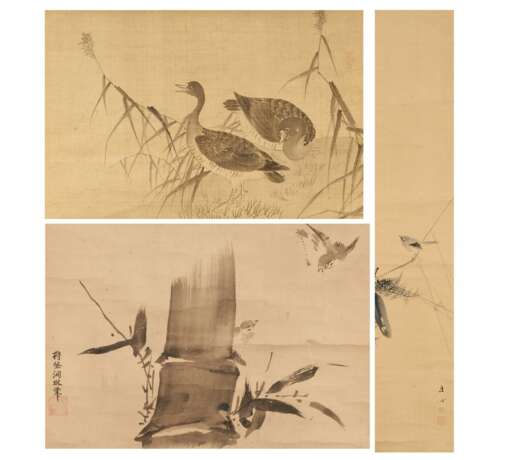 Drei Rollbilder mit Vögeln - Foto 1