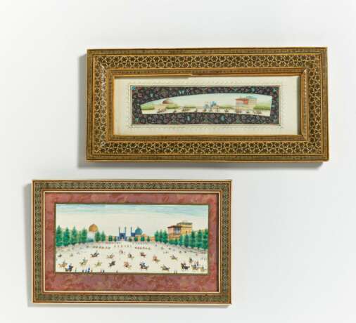 Zwei Miniature-Malereien mit Polo und Parade vor dem Palast - photo 2