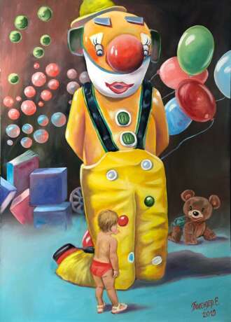 Клоун. The clown. Naturholz Ölfarbe Impressionismus Genrekunst 2019 - Foto 1