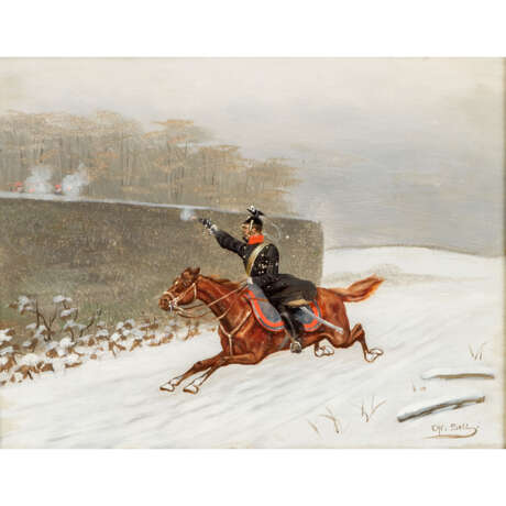 SELL, CHRISTIAN, wohl d.Ä. (1831-1883), "Schießender Kavallerist in verschneiter Landschaft", - фото 1
