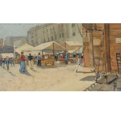 MONOGRAMMIST TW oder TM (?; Maler/in 19./20. Jahrhundert), "Markt in südlicher Stadt", - Foto 1