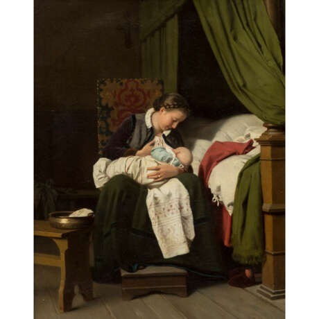 MEYERHEIM, FRANZ EDUARD, attribuiert (Berlin 1838-1880 Marburg), "Junge Mutter mit Kind", - photo 1