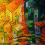 Картина «Домики на закате», Акриловые краски, Импрессионизм, 2020 г. - фото 1