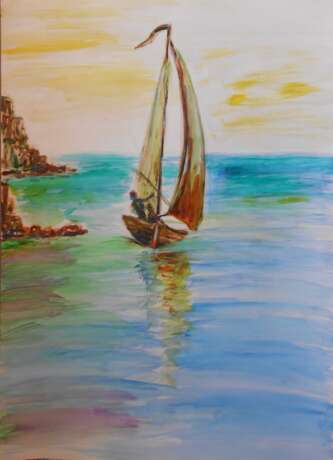 Painting “Sailboat”, Mixed medium, Mixed media, Impressionist, Everyday life, 2021 - photo 1