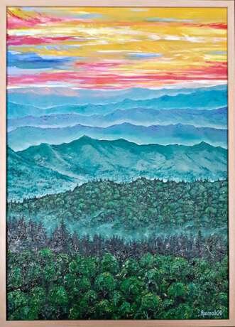 Design Painting “Sunset in the mountains”, Canvas on the subframe, Oil paint, Realist, Landscape painting, 2020 - photo 1