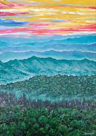 Design Painting “Sunset in the mountains”, Canvas on the subframe, Oil paint, Realist, Landscape painting, 2020 - photo 2