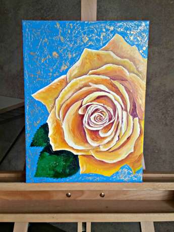 Желтая роза Canvas on the subframe Oil paint Still life 2020 - photo 3