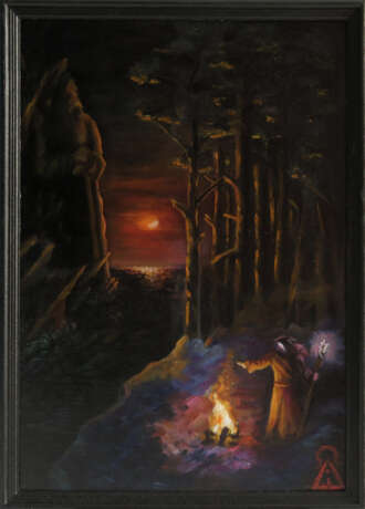 Gemälde „Campfire“, Karton, Ölfarbe, Realismus, Fantasy, 2021 - Foto 1