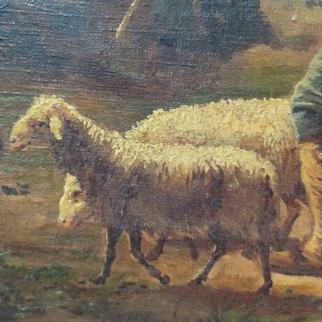 Gemälde „Hirte mit Herde im Sturm - aus dem 18. Jahrhundert - Öl auf Leinwänden signiert. SPANIEN“, Unbekannter Künstler, Leinwand, Ölfarbe, Rokokko, Alltagsleben, 1700 - 1800 - Foto 2