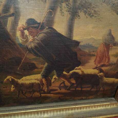 Gemälde „Hirte mit Herde im Sturm - aus dem 18. Jahrhundert - Öl auf Leinwänden signiert. SPANIEN“, Unbekannter Künstler, Leinwand, Ölfarbe, Rokokko, Alltagsleben, 1700 - 1800 - Foto 4