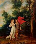 Landscape painting. RINALDO AND ARMIDA. FROM XVII CENTURY - OIL ON WOOD.