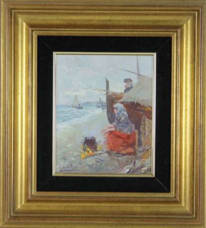 MARINE. COUPLE FISHING. OIL ON CANVAS. JUAN SOLER. TWENTIETH CENTURY. SIGNED Juan Soler (b. 1951) Canvas Oil paint Modern art Genre art 1900 period - photo 1