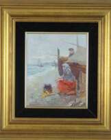 MARINE. COUPLE FISHING. OIL ON CANVAS. JUAN SOLER. TWENTIETH CENTURY. SIGNED MARINE. COUPLE FISHING. OIL ON CANVAS. JUAN SOLER. TWENTIETH CENTURY. SIGNED