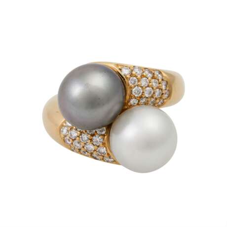 Ring mit Perlen und Brillanten zusammen ca. 0,40 ct, - photo 2