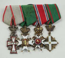 Dänemark: Miniatur-Ordenschnalle eines Offiziers mit 4 Auszeichnungen.
