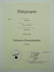 Infanterie-Sturmabzeichen, in Bronze Urkunde für einen Gefreiten der 1./ Pionier-Bataillon 195.