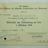 Medaille zur Erinnerung an den 1. Oktober 1938 für den Gefreiten der 16./ Gebirgs Jäger Regiment 100. - фото 1