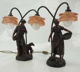 Jugendstil: Paar Bronze-Tischlampen.