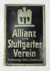 Metallschild: "Allianz und Stuttgarter Verein", "Versicherungs-Aktien-Gesellschaft".