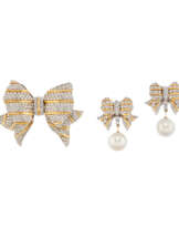 SET SPILLA E ORECCHINI CON DIAMANTI E PERLE COLTIVATE, REPOSSI 