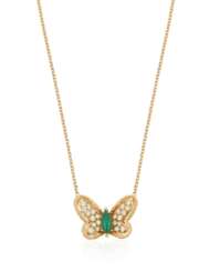 VAN CLEEF & ARPELS DIAMOND AND CHRYSOPRASE BUTTERFLY BROOCH