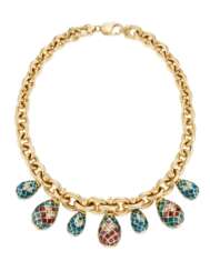 DIAMOND, ENAMEL AND GOLD NECKLACE