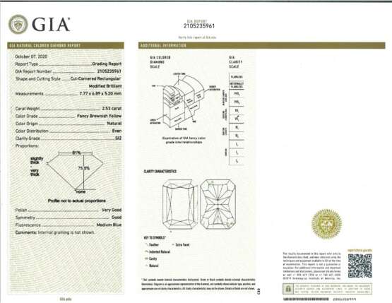 UNMOUNTED FANCY BROWNISH YELLOW DIAMOND OF 2.53 CARATS WITH GIA REPORT - Foto 3