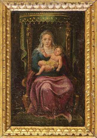 Painting “The Madonna And Child Enthroned - BEAUTIFUL ANTIQUE OIL PAINTING  - From The 16th 17h Centuries”, Canvas, Oil paint, Baroque, Fantasy, From the 16th 17h Centuries - photo 1