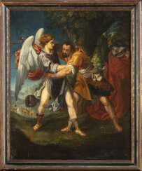 Combat de Jacob avec l'ANGE, école flamande, XVIIe siècle, HUILE SUR TOILE - Grand tableau