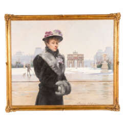 ABBÈMA, LOUISE (Étampes 1853-1927 Paris), "Porträt von Eleonora Duse vor Stadtkulisse mit Triumphbogen",