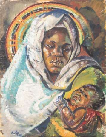 KOTEI, wohl AMON (1915-2011, Ghana), "Mother and Child - Mutter und Kind", - photo 1