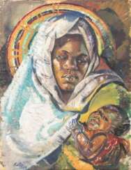 KOTEI, wohl AMON (1915-2011, Ghana), "Mother and Child - Mutter und Kind",