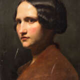 DEIKER, JOHANNES CHRISTIAN, attr. (Wetzlar 1822-1895 Düsseldorf), "Portrait einer jungen Frau in rotem Gewand", - Foto 1