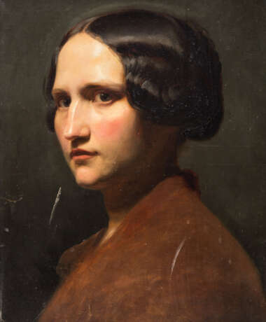DEIKER, JOHANNES CHRISTIAN, attr. (Wetzlar 1822-1895 Düsseldorf), "Portrait einer jungen Frau in rotem Gewand", - фото 1