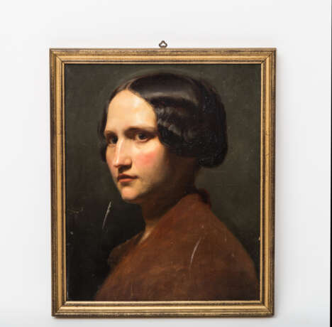 DEIKER, JOHANNES CHRISTIAN, attr. (Wetzlar 1822-1895 Düsseldorf), "Portrait einer jungen Frau in rotem Gewand", - Foto 2