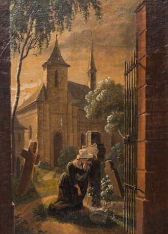 DEIKER, FRIEDRICH, attr. (Hanau 1792-1843 Wetzlar), "Junge Frau an einem Gedenkkreuz vor der Kirche", - Foto 1