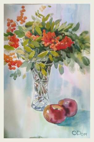 Drawing “Rowan in a vase”, Paper, Watercolor, Naturalism, Still life, Russia, 2020 - photo 2