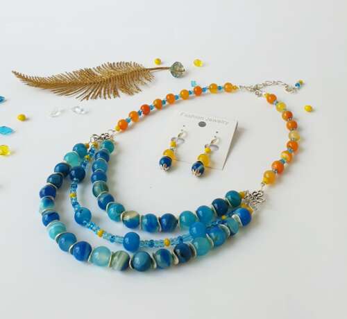 Jewelry set “Set of beads and earrings Sea Breeze. Set of beads and earrings Sea Breeze.”, Mixed medium, See description, Modern, Ukraine, 2020 - photo 1