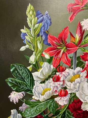 Peinture «Nature morte aux fleurs blanches et rouges.», Lin, Peinture à l'huile, Réalisme, Nature morte, 2020 - photo 4