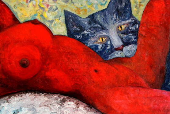 Интерьерная картина «Кот и его хозяйка.», Масляные краски, Импрессионизм, Автопортрет, 2013 г. - фото 3