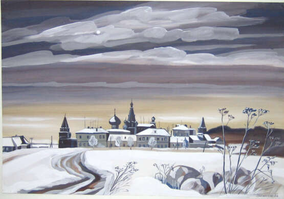 Зимняя дорога Karton Tempera Realismus Landschaftsmalerei Russland 2011 - Foto 1