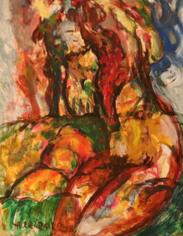 Gemälde, Illustration „Tukane, Harlekin und das Mädchen im Hut“, Papier, Acrylfarbe, Post-Impressionismus, Porträt, Russland, 2018 - Foto 4