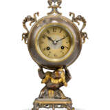 A FRENCH 'JAPONISME' PATINATED-BRONZE FIGURAL TABLE CLOCK - photo 1