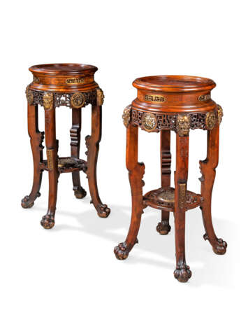 A PAIR OF FRENCH ORMOLU-MOUNTED MAHOGANY 'JAPONISME' STANDS - photo 1