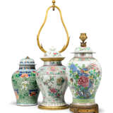 A GROUP OF THREE CHINESE PORCELAIN VASES AND COVERS, MOUNTED AS LAMPS - фото 1
