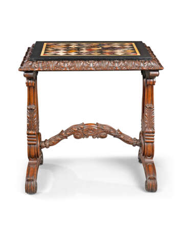 A WILLIAM IV BRAZILIAN ROSEWOOD AND SPECIMEN HARDSTONE-INLAID TABLE - Foto 1