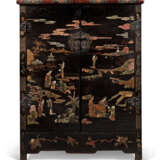 A PAIR OF CHINESE MOTHER-OF-PEARL, SOAPSTONE, AND HARDSTONE-INLAID BLACK-LACQUER CABINETS - photo 2