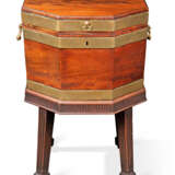 A GEORGE III BRASS-MOUNTED MAHOGANY HEXAGONAL WINE-COOLER ON STAND - photo 1