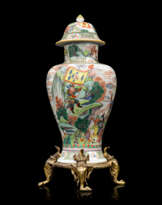 A FRENCH ORMOLU-MOUNTED 'CHINOISERIE' PORCELAIN VASE